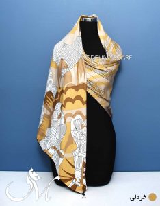 روسری تویل ابریشم چهار طرح خردلی