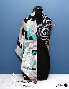 روسری تویل ابریشم چهار طرح مشکی