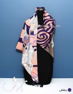 روسری تویل ابریشم چهار طرح بنفش