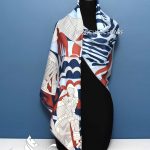 روسری تویل ابریشم چهار طرح آبی