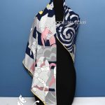 روسری تویل ابریشم چهار طرح سرمه ای
