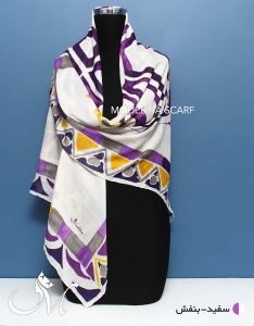 روسری ابریشم مدلینا سفید بنفش