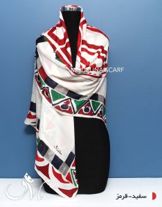 روسری ابریشم مدلینا سفید قرمز