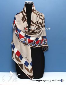 روسری ابریشم مدلینا نسکافه ای سورمه ای