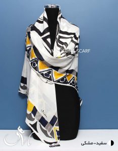 روسری ابریشم مدلینا سفید مشکی