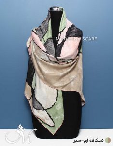 روسری ابریشم ژاکارد نسکافه ای سبز