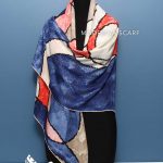روسری ابریشم ژاکارد قرمز سرمه ای