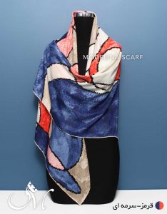روسری ابریشم ژاکارد قرمز سرمه ای