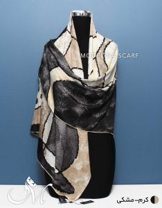 روسری ابریشم ژاکارد کرم مشکی