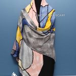 روسری ابریشم ژاکارد طوسی صورتی