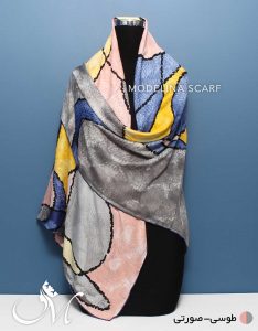 روسری ابریشم ژاکارد طوسی صورتی