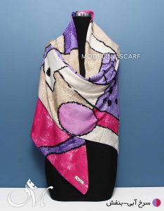 روسری ابریشم ژاکارد سرخابی بنفش