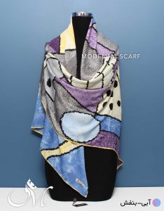 روسری ابریشم ژاکارد آبی بنفش