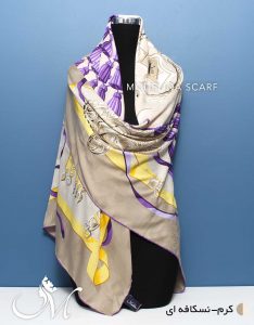 روسری ابریشم ژاکارد کرم نسکافه ای