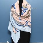 روسری ابریشم ژاکارد صورتی آبی