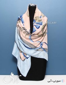 روسری ابریشم ژاکارد صورتی آبی