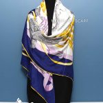 روسری ابریشم ژاکارد سفید سرمه ای