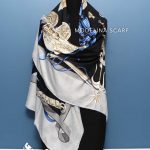 روسری ابریشم ژاکارد مشکی طوسی