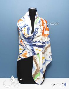 روسری ابریشم ژاکارد 740 آبی سفید