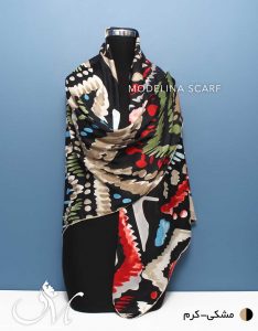 روسری ابریشم ژاکارد 740 مشکی کرم