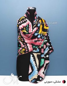 روسری ابریشم ژاکارد 740 مشکی صورتی