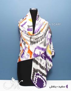 روسری ابریشم ژاکارد 740 سفید بنفش