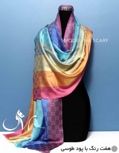 شال هفت‌رنگ ژاکارد گوچی با پود طوسی