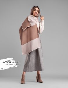 شال پاییزه دولایه کرم نسکافه ی