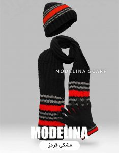 ست شال گردن،کلاه و دستکش مشکی قرمز