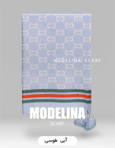 شال موهر اصل گوچی منگوله دار آبی طوسی