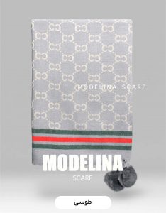 شال موهر اصل گوچی منگوله دار طوسی