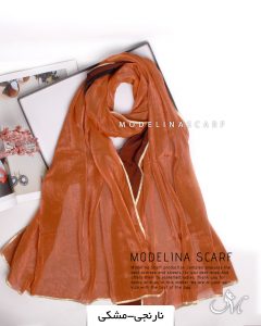 شال حریر دولایه نارنجی-مشکی