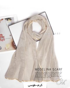 شال حریر دولایه کرم-طوسی