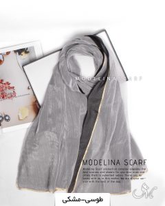 شال حریر دولایه طوسی-مشکی