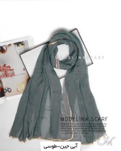 شال حریر دولایه آبی جین-طوسی