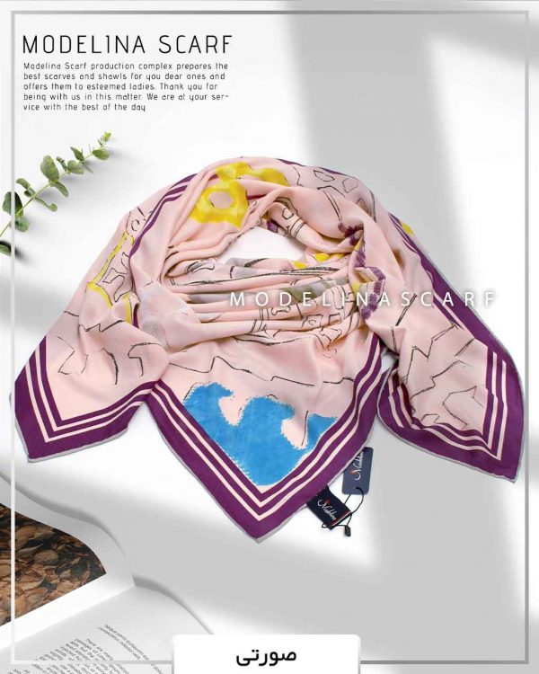 روسری ابریشم ژاکارد مدلینا 749 صورتی