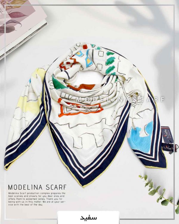 روسری ابریشم ژاکارد مدلینا 749 سفید