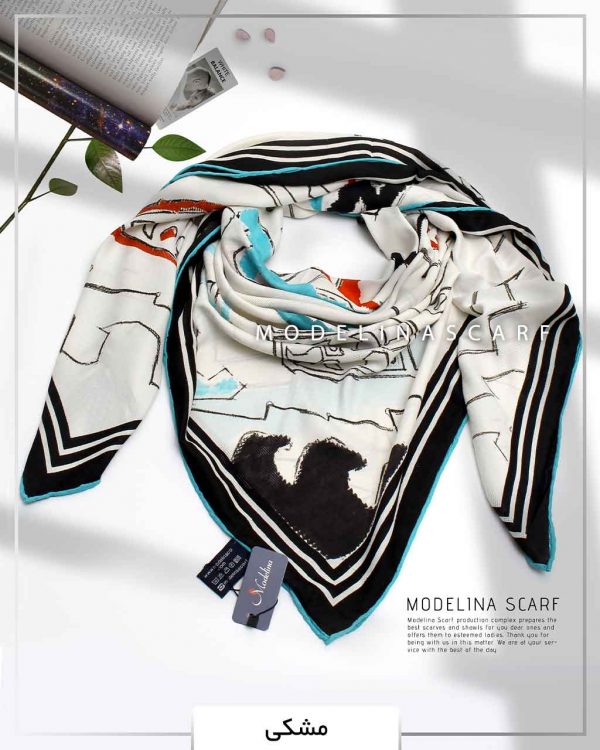 روسری ابریشم ژاکارد مدلینا 749 مشکی