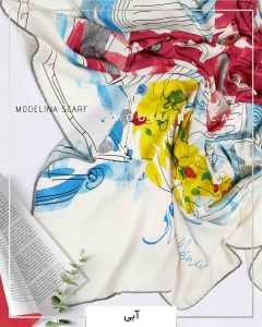 روسری ابریشم ژاکارد مدلینا 750 آبی بهاره