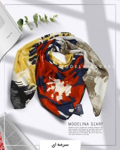 روسری ابریشم ژاکارد مدلینا سرمه ای