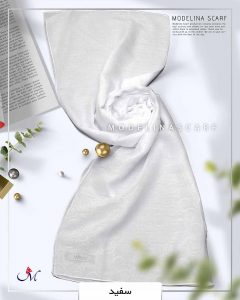 شال نخ ابریشم ژاکارد مدلینا M1 سفید