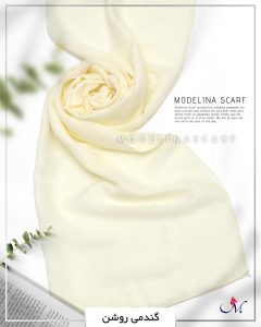 شال نخ ابریشم ژاکارد مدلینا M1 گندمی روشن