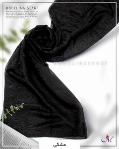 شال نخ ابریشم ژاکارد مدلینا M1 مشکی