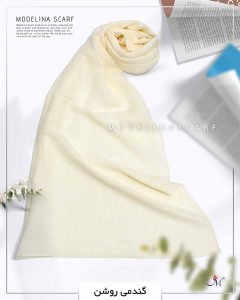 شال نخ ابریشم ژاکارد مدلینا M3 گندمی روشن