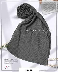 شال نخ ابریشم ژاکارد مدلینا M3 طوسی