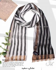 شال نخ ابریشم لمه دار مدلینا 1016 مشکی-طوسی