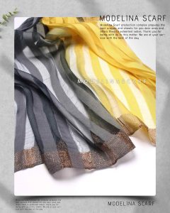 شال نخ ابریشم لمه دار مدلینا 1019M3 بهاره