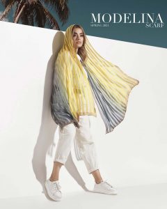 شال نخ ابریشم لمه دار مدلینا 1019M3