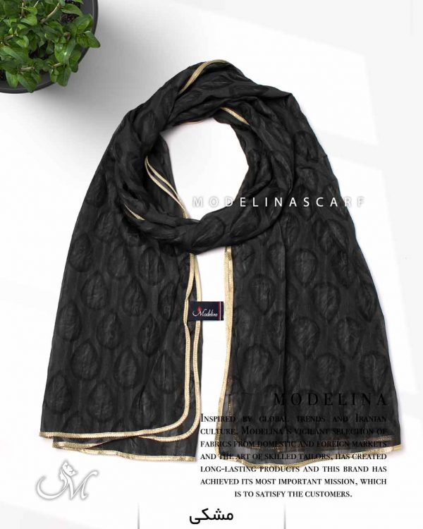 شال حریر ابریشم قطره مدلینا 1020M1 مشکی