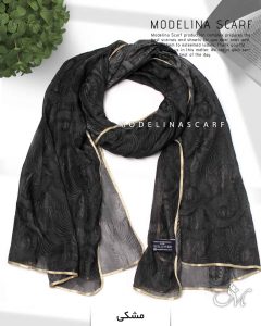 شال حریر ابریشم پر مدلینا 1020M2 مشکی